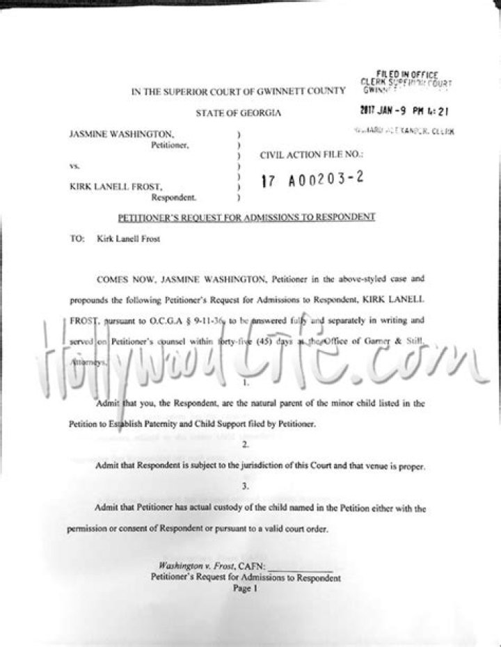 Jasmine Washington Vs. Kirk Frost Financial Demand Court Docs