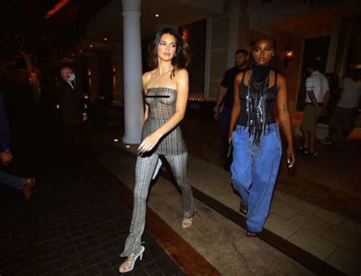 Kendall Jenner Wears Sexy Mesh Tube Top Dress & Matching Pants In Las Vegas — See Pics