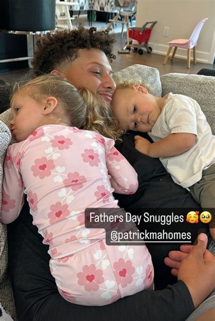 Patrick Mahomes Cuddles With His 2 Kids on Father’s Day: See Photo
